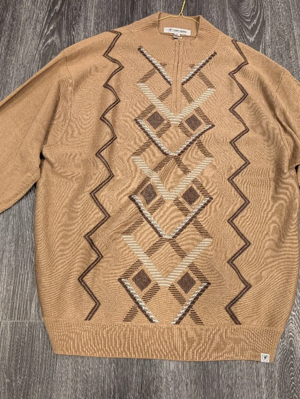 Stacy Adams Tan Crewneck Sweater with Diamond Knit Pattern